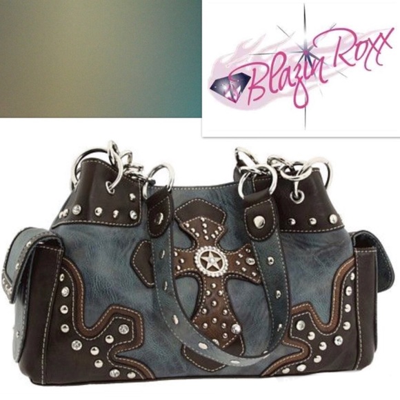 Blazin Roxx Handbags - Nocona Western Handbag Womens Satchel Cross Star Blue Turquoise Brown